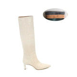 High Heels Western Boots Fashion Knee High Boots Women Microfiber Thin High Heel Long Boots Pointed Toe Autumn Winter