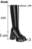 Autumn Women Mid Calf Boots Platform Block High Heels Slim Fit Zip Sexy Party Luxury Long Boots Big Size Shoes