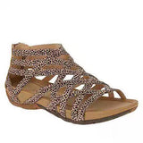 Summer Women Sandals Round Toe Hollow wedges Sandals Casual Closed Toe Flat Rome Sandals plus size Leopard