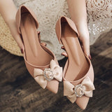 Women Shoes Butterfly-knot Pumps Summer Drill Ladies Pointed Toe Shallow Jelly Shoes Low Heel Office Female