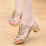 Summer New Style High With Rhinestone Cool Slippers Sexy A Word Lady Thick With Slippers 41