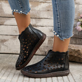 Breakj And Summer 2025 New Round Head Hollow Shoes Women Fashion Zipper Retro National Style In The Middle Of The Cool