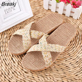 JIU MOUNTAIN 2020 Summer Women Slippers Flat Couple Indoor Slippers Comfortable Straw Home Shoes Non-Slip