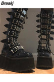 Design Gothic Style INS Hot Sale Great Quality Fashion Motorcycle Boots Big Size 34-50 Wedges Buckles Platform
