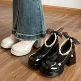 Breakj Women 2025 Spring And Autumn New French Retro Mary Jane Shoes Small Leather Shoes Thick Heel Shallow Single