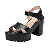 High-Heeled Sandals Women's Muffin Thick-Soled Waterproof Platform Size Velcro Leather Fish Mouth