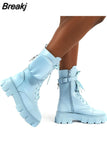 Women Pocket Boots Lace Up Ladies Ankle Boots Female Buckle Strap Black Chunky Pouch Ankle Boots Woman