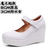 Breakj 8CM High Heel Heel Leather Shoes 3CM Thick Waterproof Table Comfortable Loose Cake Shoes Round Head Light Magic Stick Single Shoes