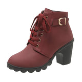 Black Chunky Heeled Women's Ankle Boots 2023 Autumn Metal Decor High Heels Shoes Woman Lace Up Platform Booties Big
