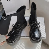 shoes thick-soled trend British style simple casual women's shoes platform Women Chunky Sneakers stretch boots
