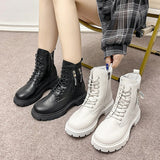 Breakj Boots Women 2025 Autumn And Winter New British Wind Coarse And Velvet Locomotive Boots Fashion Double Zipper Leisure Martin