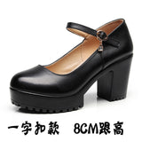 Breakj Head Shallow Mouth 8CM High Heels Waterproof Table Thick-Bottomed Cheongsam Shoes Model Show Shoes Magic Sticky Women Singles