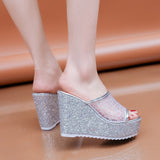 Breakj Net Red Woman Drag Summer Fashion Korean Version Of Waterproof Platform Slope And Cool Drag Thick Bottom High Hedley Yarn Net One-Word
