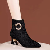 Breakj Short Boots Women 2025 Autumn And Winter New Temperament Of The Water Drill Rough And Women's Boots High-End Cheongsam Fashion