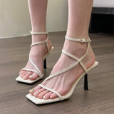 High Heels Women's Fine Heel 2023 Summer New French Temperament A Word With A Square Head Simple Sandals Generation