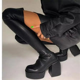 New Women Boots High Heels Chunky Platform Black Big Size 43 Winter Boots Knee High Boot Zipper Matrin Boot Party