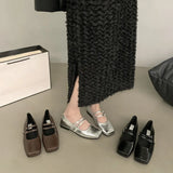 Breakj Flat Silver Mary Jane Single Shoes Women's Shoes 2025 New Summer Square Gentle Korean Version Of Small Leather