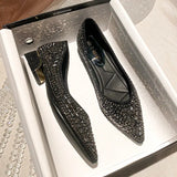 Heel Rhinestone Soft Sole Shoes Spring New Women's Single Shoes Luxury Pointed Sequins Rhinestone Crystal High Heel