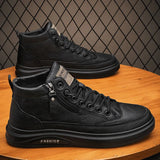Men Boots Autumn High Top Leather Casual Shoes Fashion Cotton Shoes Flat Ankle Boots Business Outdoor Shoes Man Sneakers