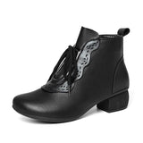 Retro Autumn Winter Shoes Women Boots Genuine PU Leather Zip Round Toe Handmade Concise Leisure Sewing Ankle Platform