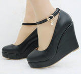 Breakj Bottom Heel Single Shoe With White Round Head Waterproof Table Slope Heel Wedding Shoes Pine