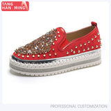 Sales Anti-Wolf Rivet Round Head Low Top Single Shoes Women's Large Size Shoes Flat-Soled Lazy Shoes Women's Single