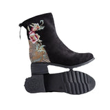 Breakj New Women's Boots Suede Cotton Boots And Velvet Inside The Middle Heel Ankle Boots To Keep Warm Fashion National Style Embroidered Cloth