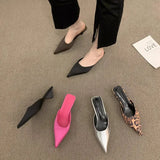 Drag Slippers Low Heel Back Half Drag Summer 2024 New Baotou Cat With Casual Leopard Print