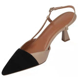 Breakj Summer New Women's Shoes Color Retro Pointed High Heels Word With Coarse Heel Single Shoe Head Behind The Empty