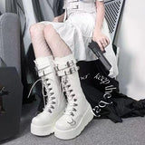 Breakj Thick Bottom Boots Y Fashion Leather Buckle Slope And Medium Boots Punk Babes High Sheels