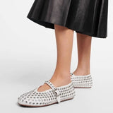 Breakj Drill Large-Size Water Drill Rivet Single Shoes Full Of Diamond Belt Buckle Round Head Flat Floor Comfortable Fashion Women's Singles