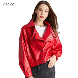 New Women Faux Leather Jacket Batwing Sleeve Coat Retro Short Zipper Motor PU Red Jacket Autumn Street Leather