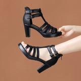 Summer New Medium Heeled Sandals For Women 2023 Summer New Soft Soles Hollowed-Out Large Size Roman