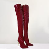 Breakj Winter New Sexy Pointed Side Zipper Patent Skin Fine High Heel Knee Boots Large Size Leather