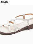 Size 33-40 Women Sandals Real Leather Rome Low Heels Summer Shoes For Women 2023 Buckle Strap Chunky Heel