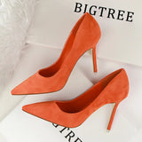 Breakj Korean Version Of Fashion Simple Thin With High Heel Shallow Pointed Suede Sexy Thin Professional OL Women's Singles