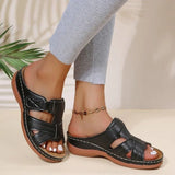 Breakj Large-Size Summer Leisure Retro Slope And Thick-Soled Sewn Shoe Leather One-Character Women's Shoes Slippers