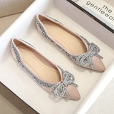 New Ballet Flats Shoes for Women Fashion Rhinestones Bow Flat Footware Female Plus Size Moccasin Boat Shoes Chaussure