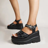 Breakj Summer New Gothic Sandals Punk Hottie 9Cm Spider Web Embroidery Spider Buckle Women's