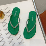 Celebrity Rhinestone Clip Summer 2023 Korean Flat Drag Candy Color Fairy Shoes To Wear Women's