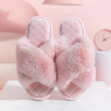 Cross Strap Fluffy Slippers Women 2023 Winter Warm Fur Home Slippers Woman Comfortable Soft Sole Non Slip Indoor