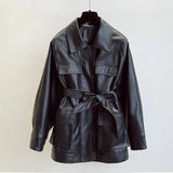 New Autumn Women Loose Black Pu Faux Soft Leather Jacket Streetwear Female Biker Pockets Turn Down Collar Coat