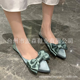 Breakj Women's Shoes 2023 Summer New European Silk Bow Tip Simple Two-Wear Side Heel New Trend