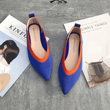 Womens Stretch knitted mixed color moccasins breathable cozy work shoes brief slip-on fashion ladies flats light driving