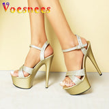 Cross Strap Sexy High Heels Women's Bling Glitter Wedding Bridal Shoes Summer 15CM Party Sandals 5CM Waterproof