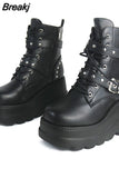 New Gothic Style Platform Vampire Cosplay Women Mid-calf Boots 2023 Winter Wedges Comfy Women Motorcycle Boots