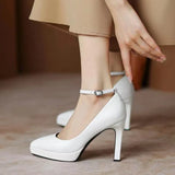 High Heel Women Ankle Strap Pumps 2024 Spring New Pointed Toe Thin Heels Platform Women Single Shoes Zapatos De