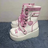 Woman Lolita Shoes Winter 2023 Platform Heels Women's Mid Calf Booties Gothic Pink Cute Chain JK Cosplay Japanese