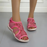 Breakj New Roman Slope Heel Sandals Round Head Magic Stick Retro Fashion Large-Size Beach Solid Sandals
