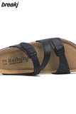 Fashion Print Cork Slipper 2023 New Summer Women Beach Double Buckle Slides